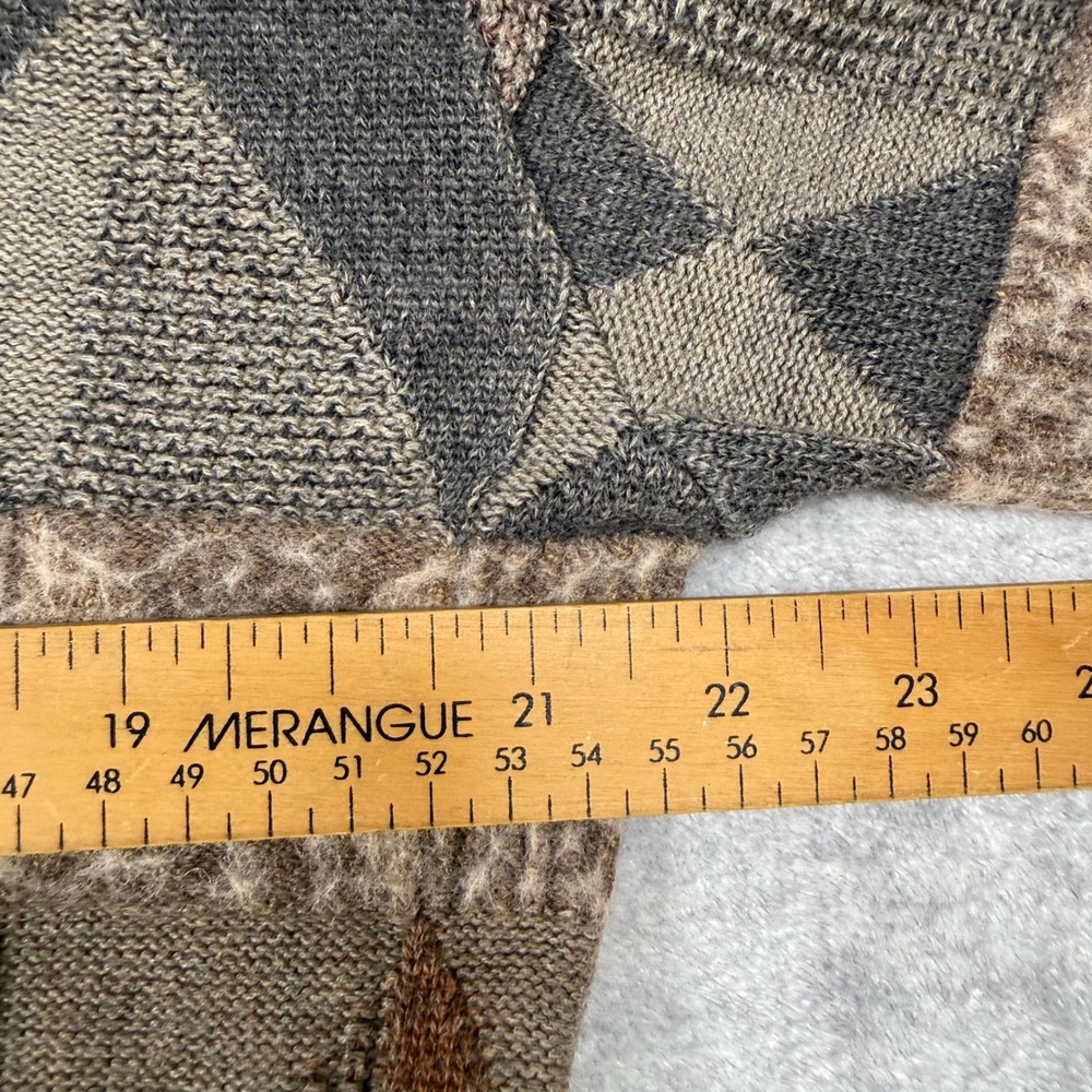 Tosani Sweater Mens Medium Brown Geometric Vintage 90s 3D Knit Grandpa Preppy - Picture 9 of 9